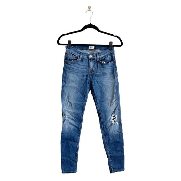 Hudson Super Skinny Crop Krista Womens Low Rise Distress Light Wash Blue Jeans S - Picture 2 of 11
